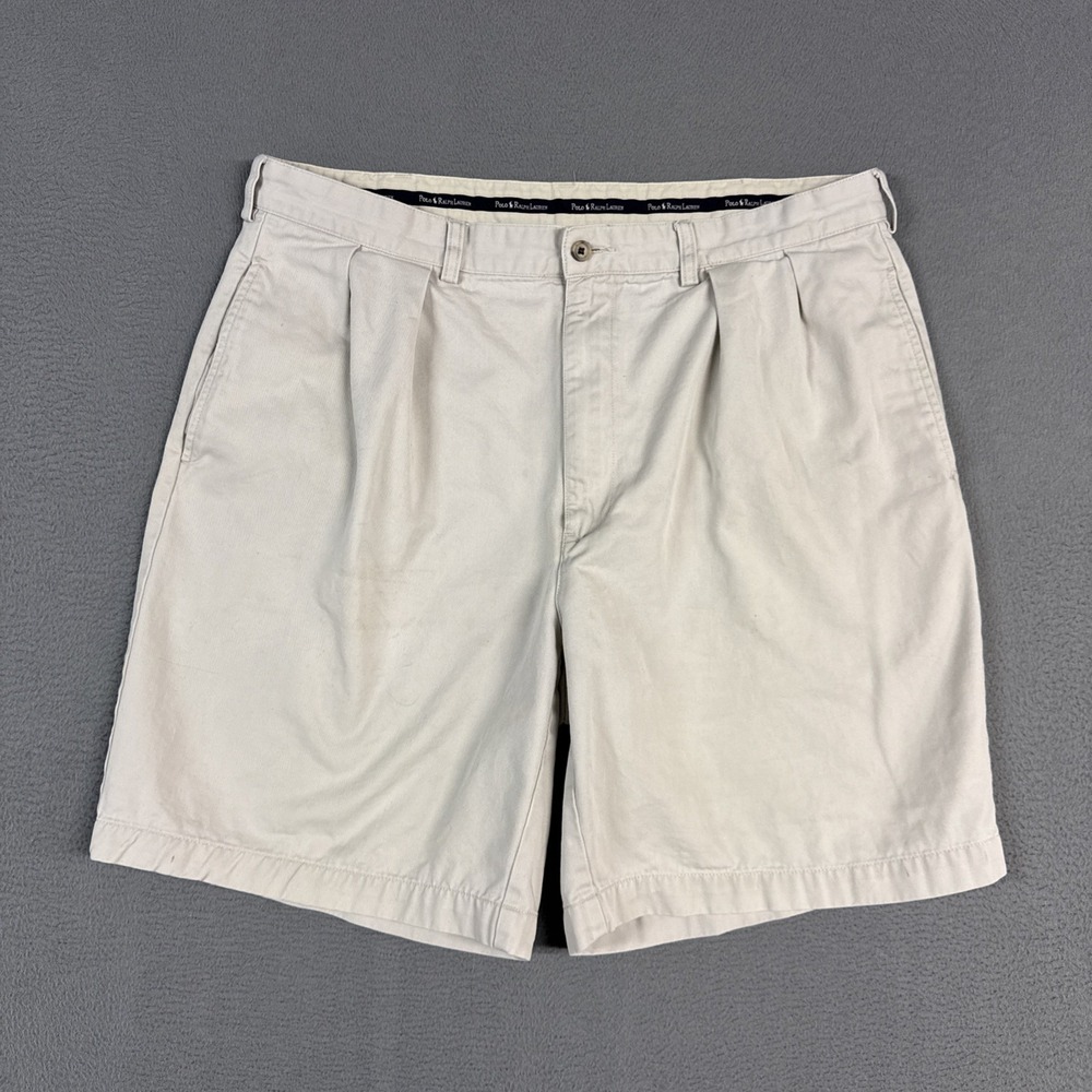 Polo Ralph Lauren Shorts Mens 38 (Fits 36) Beige Tyler Pleated Chino Vintage